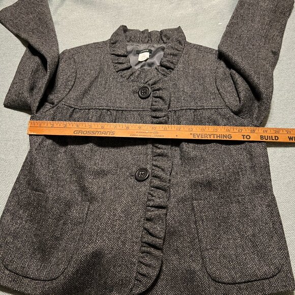J CREW CROPPED RUFFLED BLAZER GRAY HERRINGBONE SIZE 8 - Picture 8 of 10